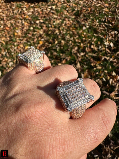 Two 14k Rose Gold Iced Out Diamond Moissanite Rings with two tone Designed for men's