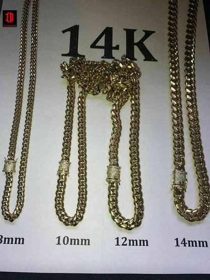 (12MM) 14K-18K Gold Plated Stainless Steel Cuban Link Chain CZ Diamond Lock 8-14MM