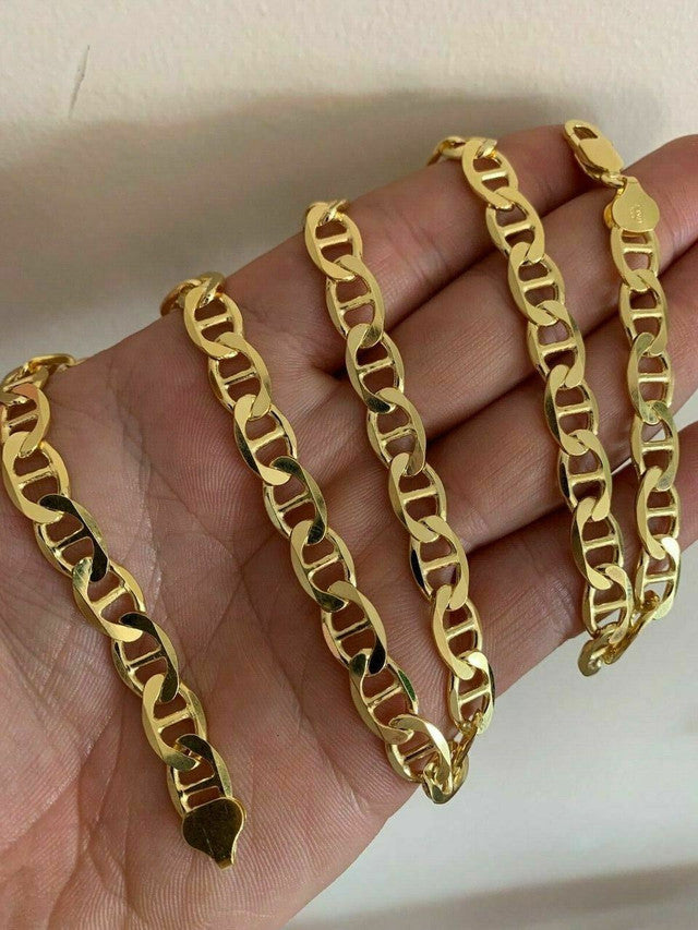 14k Gold Over 925 Sterling Silver Old School Mariner Chain Necklace (2-12mm)