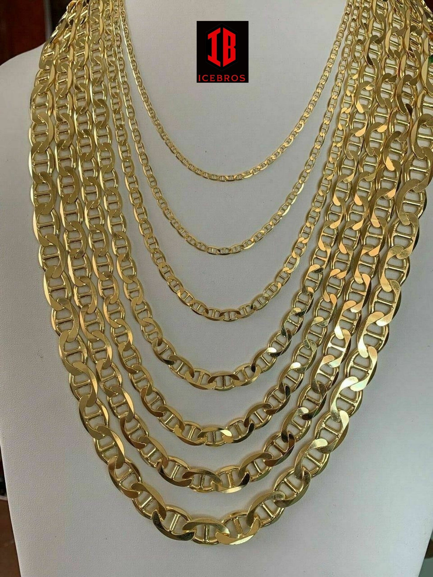 14k Gold Over 925 Sterling Silver Old School Mariner Chain Necklace (2-12mm)