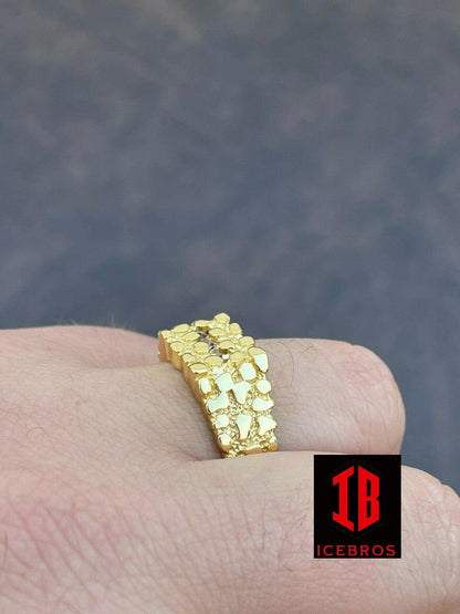 14k Gold Over REAL Solid 925 Sterling Silver Nugget Ring Iced Baguette Diamonds (CZ)