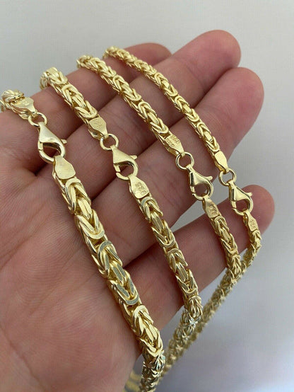 14k Gold Real 925 Sterling Silver Byzantine Chain Mens Necklace 2.5-5mm 18-30inch