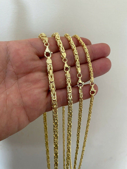 14k Gold Real 925 Sterling Silver Byzantine Chain Mens Necklace 2.5-5mm 18-30inch