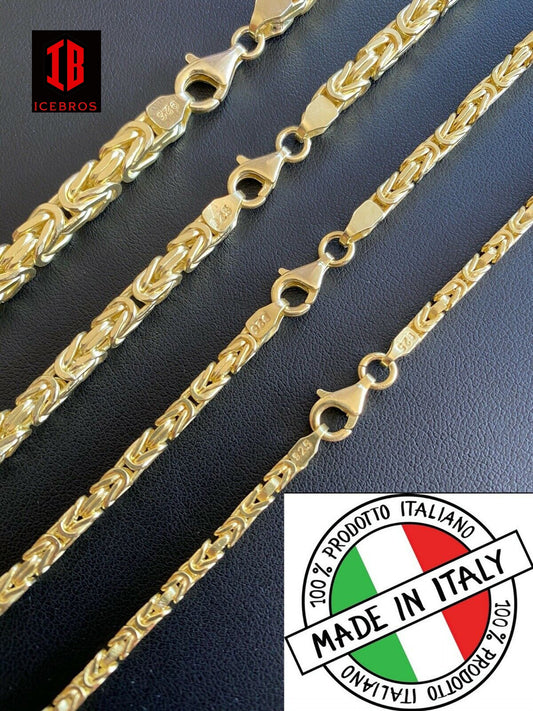 14k Gold Real 925 Sterling Silver Byzantine Chain Mens Necklace 2.5-5mm 18-30inch