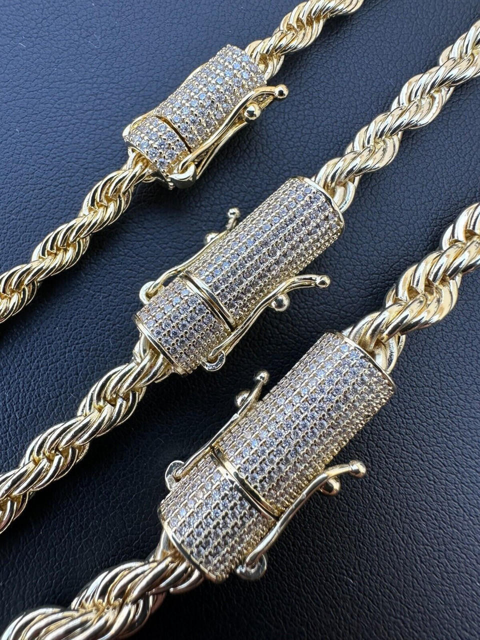 Iced Moissanite Clasp Rope Chain - 14k Gold Over Stainless Steel Necklace