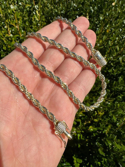 Iced Moissanite Clasp Rope Chain - 14k Gold Over Stainless Steel Necklace