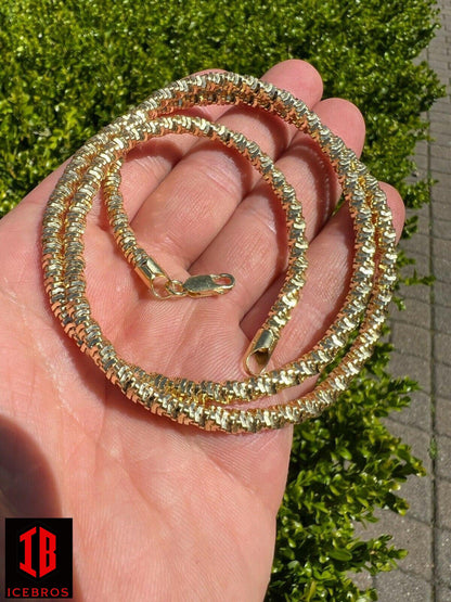 14k Gold Vermeil 925 Silver Diamond Cut Sparkle Ice Rope Chain Necklace 3-5mm