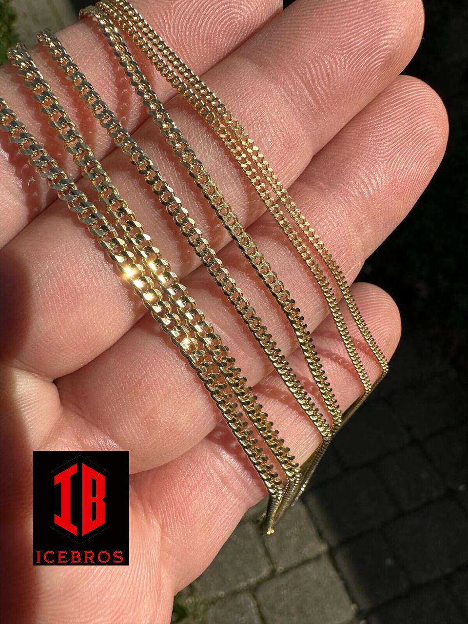 14k Men's Ladies Solid Yellow Gold Micro 1.5-3mm Miami Cuban Link Chain Necklace (More Weight)