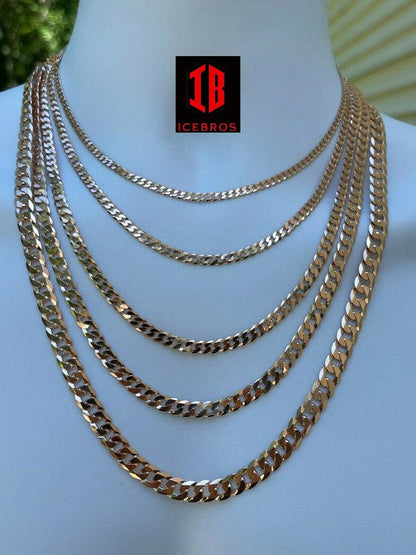 14k Rose Gold Vermeil Over Solid Italian 925 Silver Flat Miami Cuban Link Chain Necklace (3-8mm)