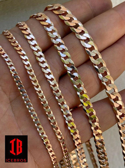 14k Rose Gold Vermeil Over Solid Italian 925 Silver Flat Miami Cuban Link Chain Necklace (3-8mm)