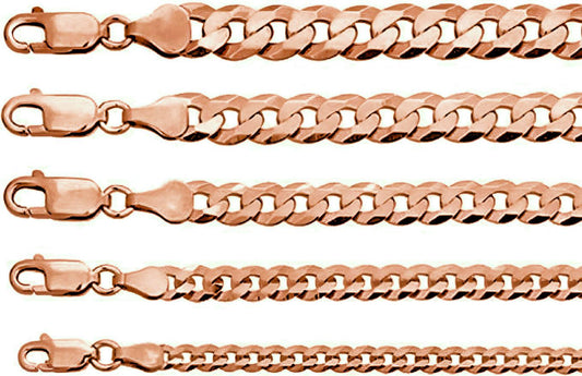 14k Rose Gold Vermeil Over Solid Italian 925 Silver Flat Miami Cuban Link Chain Necklace (3-8mm)