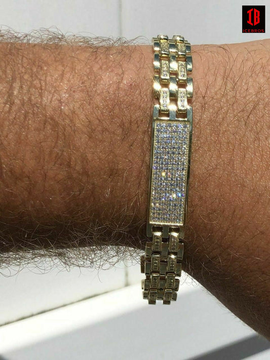14k Gold Over Solid 925 Silver Diamonds Icy Hip Hop Men’s Presidential Bracelet