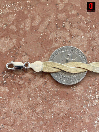 14k Gold Over Solid 925 Silver Twisted Braided Herringbone Bracelet 6" - 8.5"