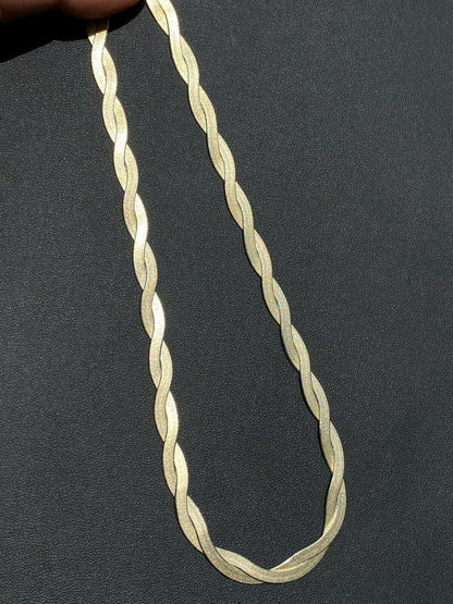7mm Thick Solid 925 Silver Twisted Braided Herringbone Chain Necklace 16" - 20" (YELLOWGOLD)