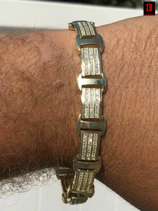 14k Gold Over Solid 925 Silver W. 8ct Diamonds Icy Hip Hop Men’s Bracelet Custom
