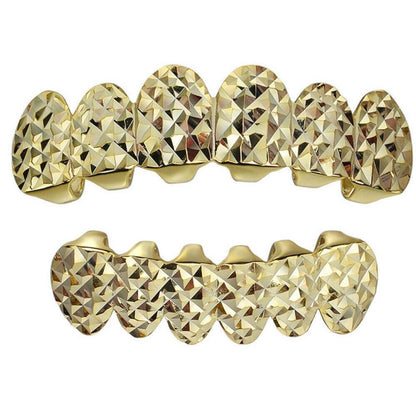 White Gold Over Solid 925 Sterling Silver Diamond Cut Grillz Teeth Fronts