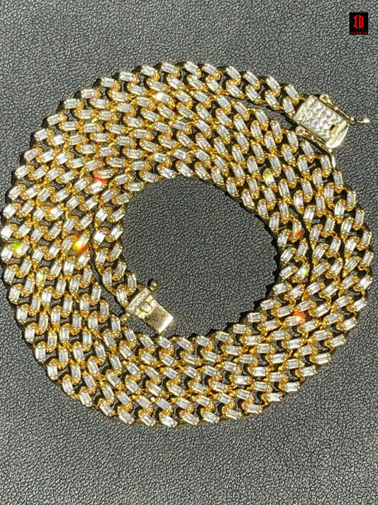 14k Gold Vermeil 925 Silver Miami Cuban Iced Baguette Chain Necklace Mens Ladies