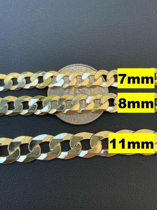 14k Gold Vermeil REAL Solid 925 Silver Flat Cuban Link Chain Necklace 3mm - 11mm