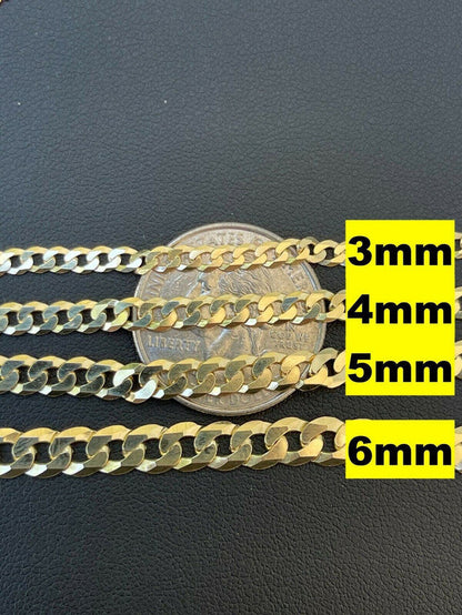 14k Gold Vermeil REAL Solid 925 Silver Flat Cuban Link Chain Necklace 3mm - 11mm