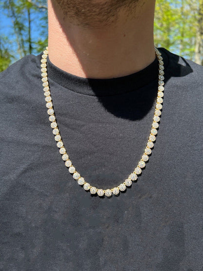 7mm Moissanite Cluster Tennis Chain Necklace in 14k Gold