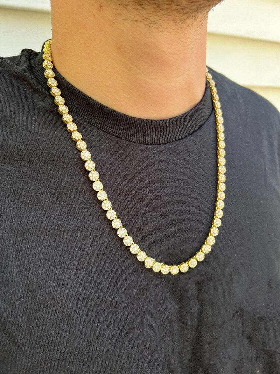 7mm Moissanite Cluster Tennis Chain Necklace in 14k Gold