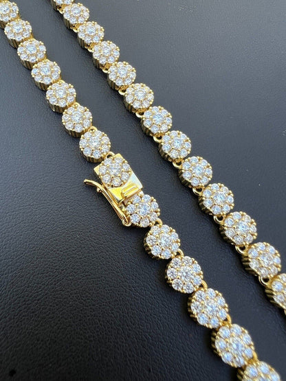 7mm Moissanite Cluster Tennis Chain Necklace in 14k Gold