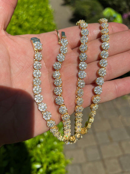 7mm Moissanite Cluster Tennis Chain Necklace in 14k Gold