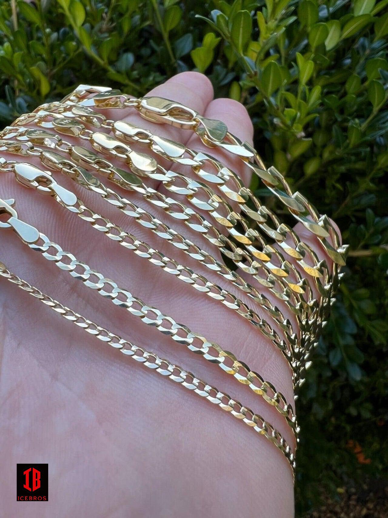 14k Solid Genuine Yellow Gold Curb Miami Cuban Link Chain 16-30" 2.5-12mm Chain