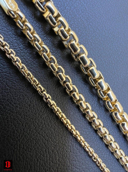 14kt Real Genuine Yellow Gold Rounded Box Rolo Chain 1.5mm-3.5mm 16-24" Necklace