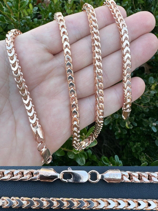 14k Rose Gold Solid 925 Sterling Silver Franco Chain 5mm Mens Necklace 18-30"