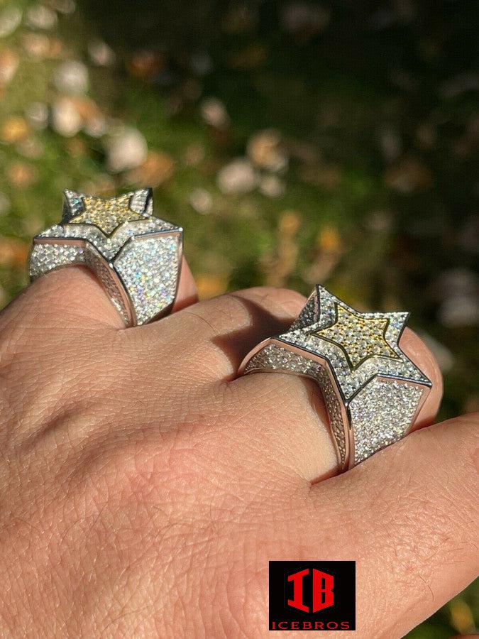 14k Gold 925 Sterling Silver Iced Out 3D Two Tone STAR RING MOISSANITE Two Layer - Flawless Karat