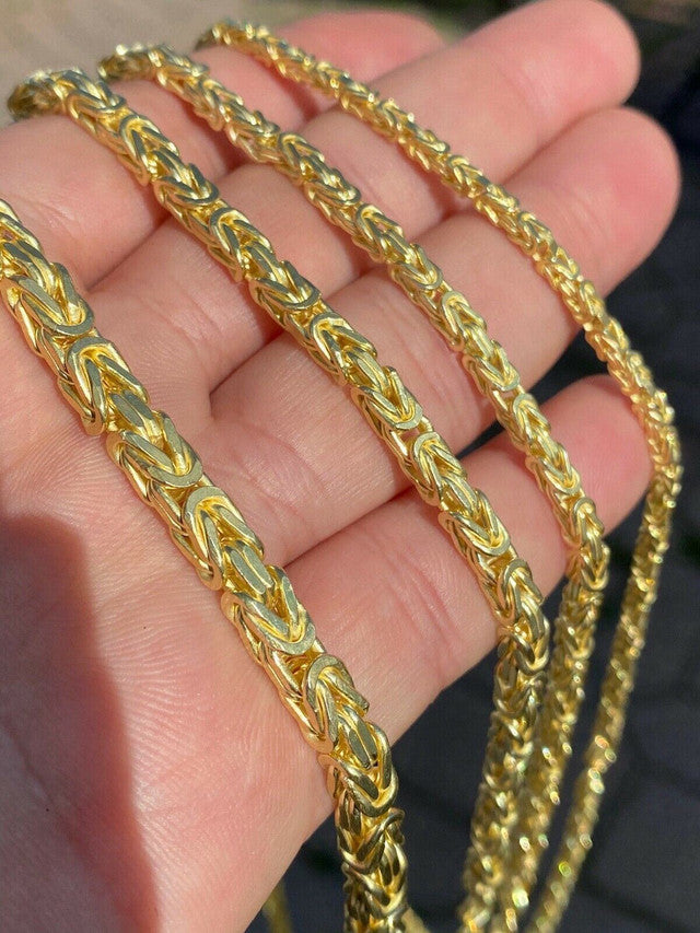 14k Gold Real 925 Sterling Silver Byzantine Chain Mens Necklace 2.5-5mm 18-30inch - Flawless Karat