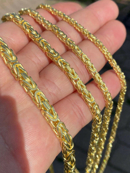 14k Gold Real 925 Sterling Silver Byzantine Chain Mens Necklace 2.5-5mm 18-30inch - Flawless Karat