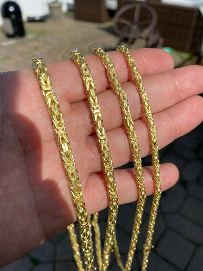 14k Gold Real 925 Sterling Silver Byzantine Chain Mens Necklace 2.5-5mm 18-30inch - Flawless Karat