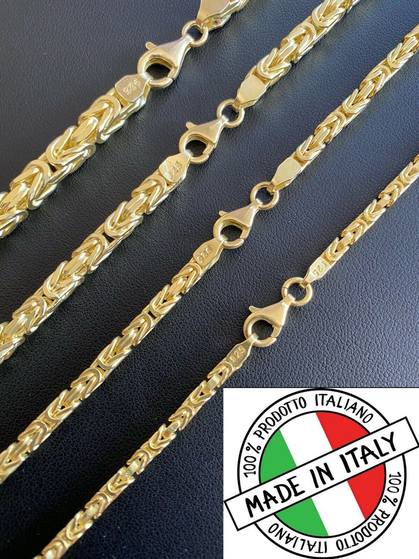 14k Gold Real 925 Sterling Silver Byzantine Chain Mens Necklace 2.5-5mm 18-30inch - Flawless Karat