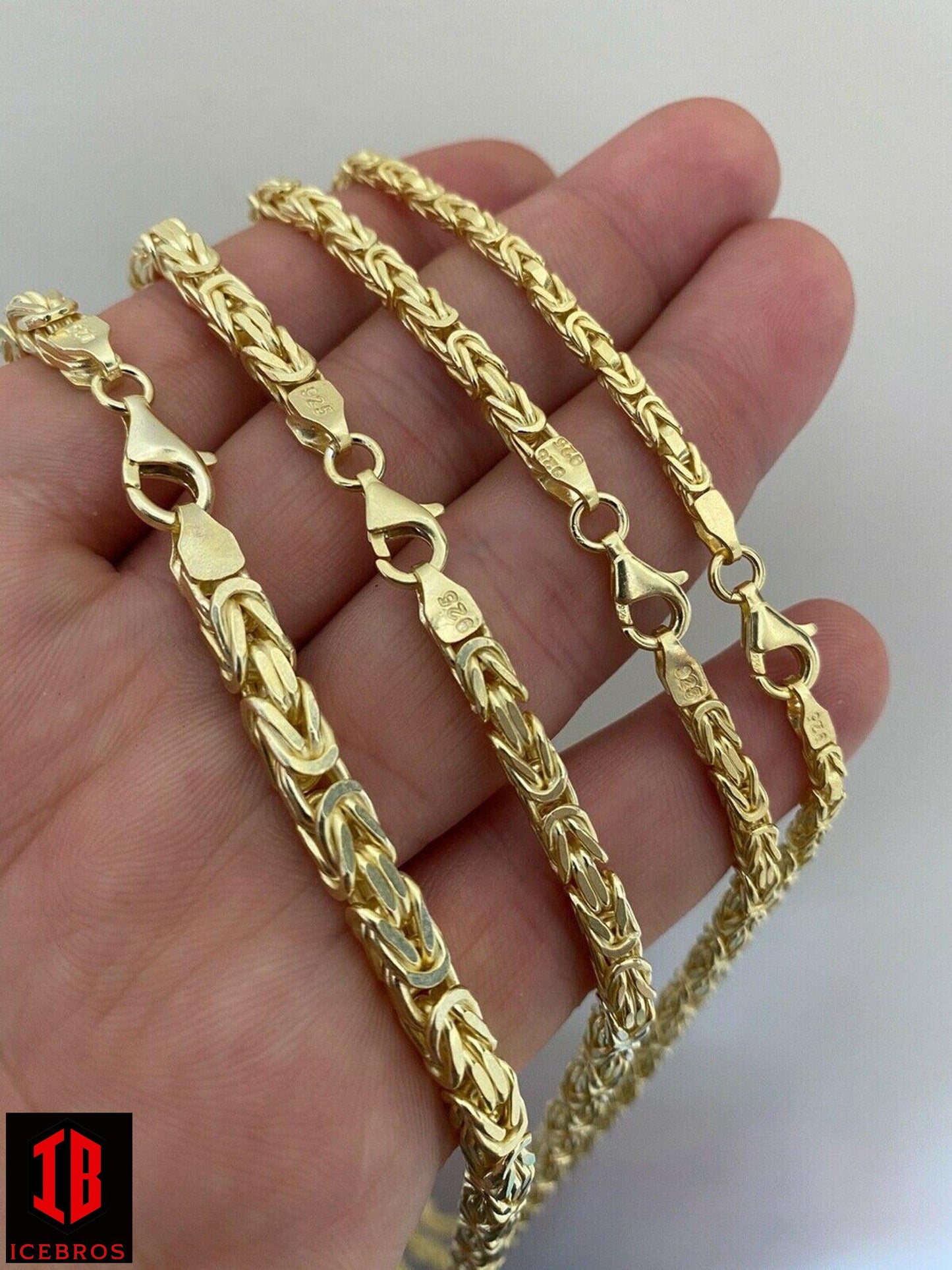 14k Gold Real 925 Sterling Silver Byzantine Chain Mens Necklace 2.5-5mm 18-30inch - Flawless Karat