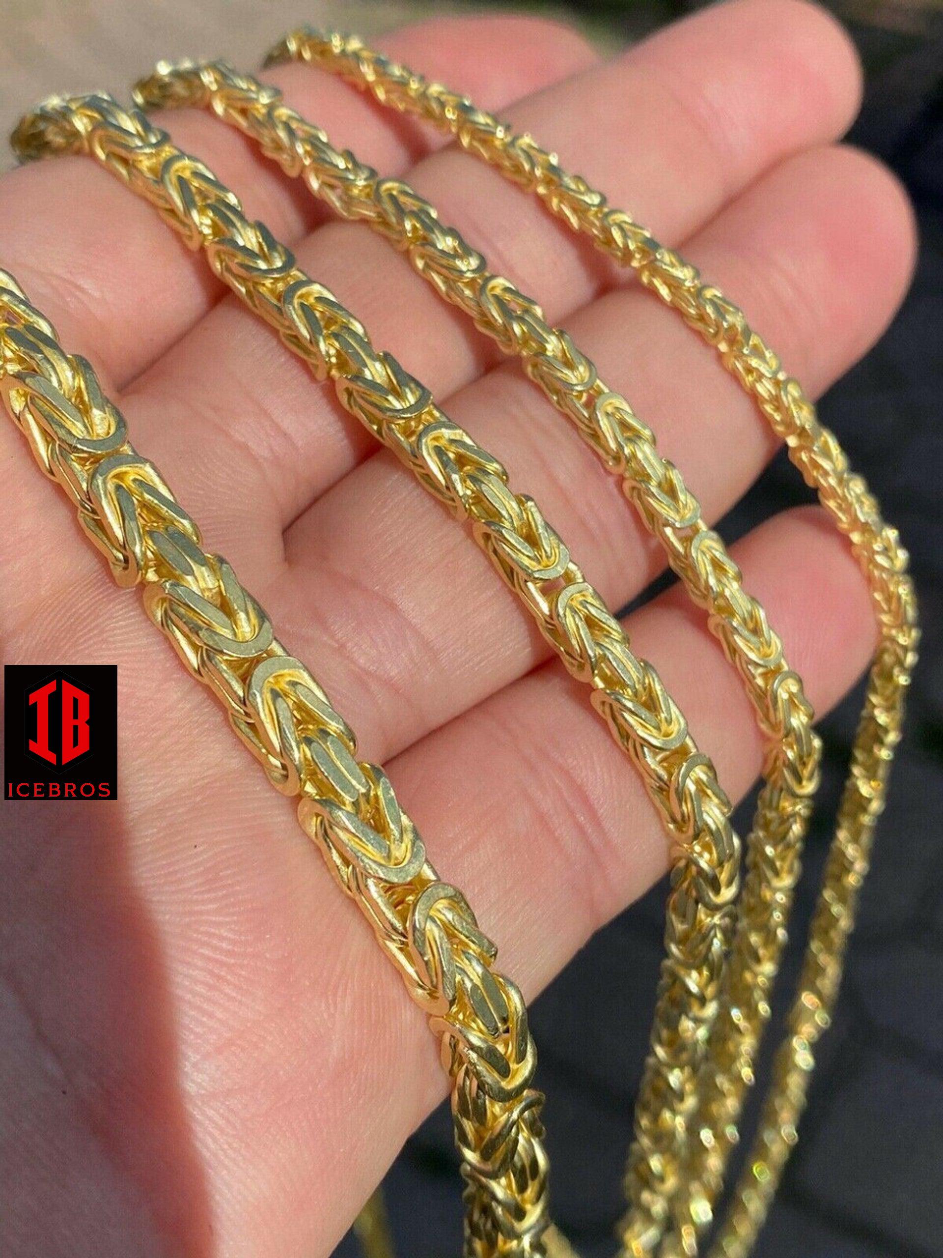 14k Gold Real 925 Sterling Silver Byzantine Chain Mens Necklace 2.5-5mm 18-30inch - Flawless Karat