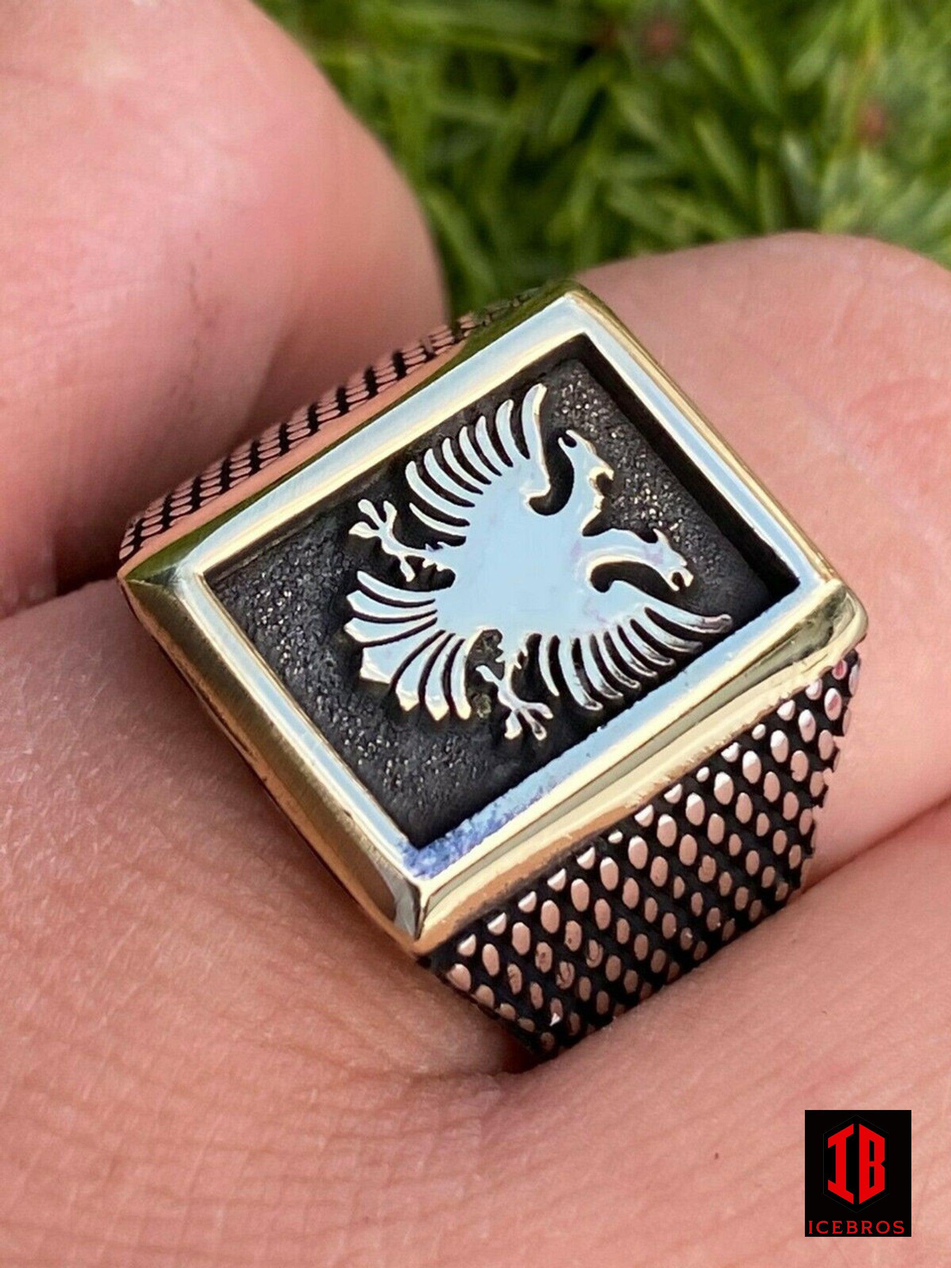 14k Vermeil 925 Sterling Silver Albanian Double Headed Eagle Ring - Flawless Karat