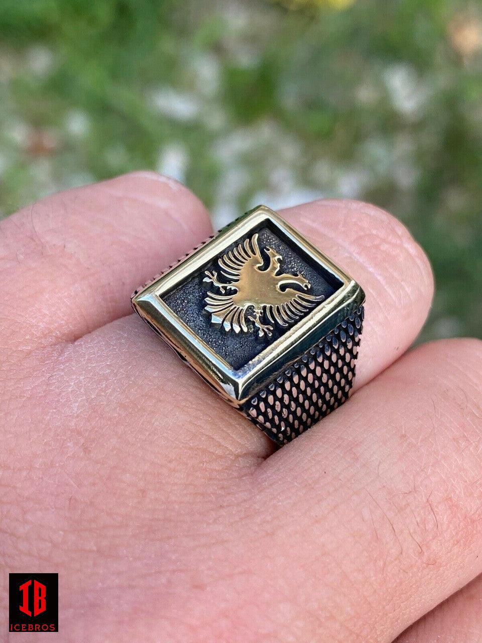 14k Vermeil 925 Sterling Silver Albanian Double Headed Eagle Ring - Flawless Karat