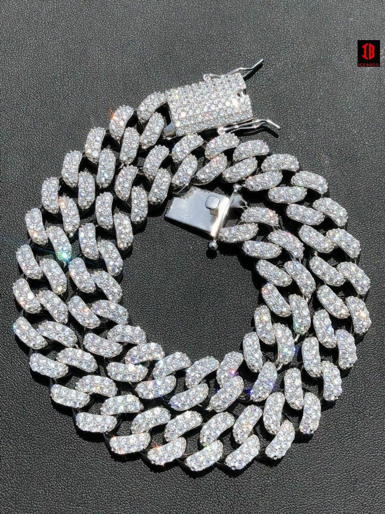 WHITE GOLD Real Miami Cuban Link Chain Iced Diamond Out Solid 925 Sterling Silver Necklace