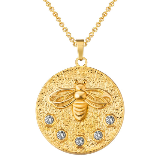 Bee Pendant Necklace 18K Gold Plated Stainless Steel with Cable Chain