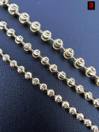 2.5mm-4mm Men's Genuine Solid 14k Yellow Gold Beaded Ball Moon Cut Chain Necklace