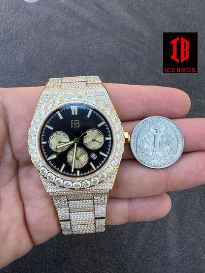 (21) Honeycomb Set 35ct. MOISSANITE Gold Men's Perpetual Skeleton Watch Iced Hip Hop Passes Tester ✅