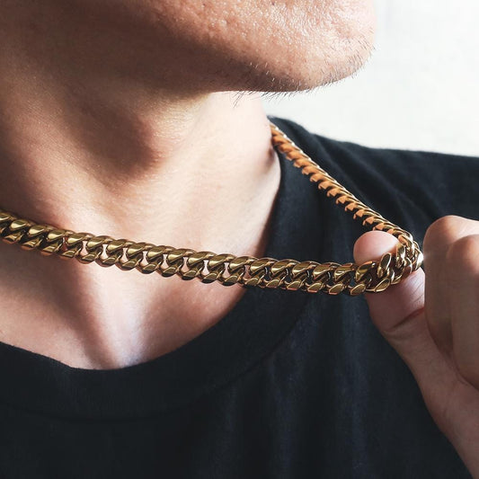 10mm 18K Gold Plated Stainless Steel Cuban Chain (Round Cut)