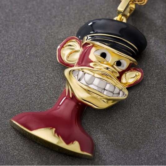 NFT Silly Ape Man Enamel Pendant Yellow Gold Plated Brass