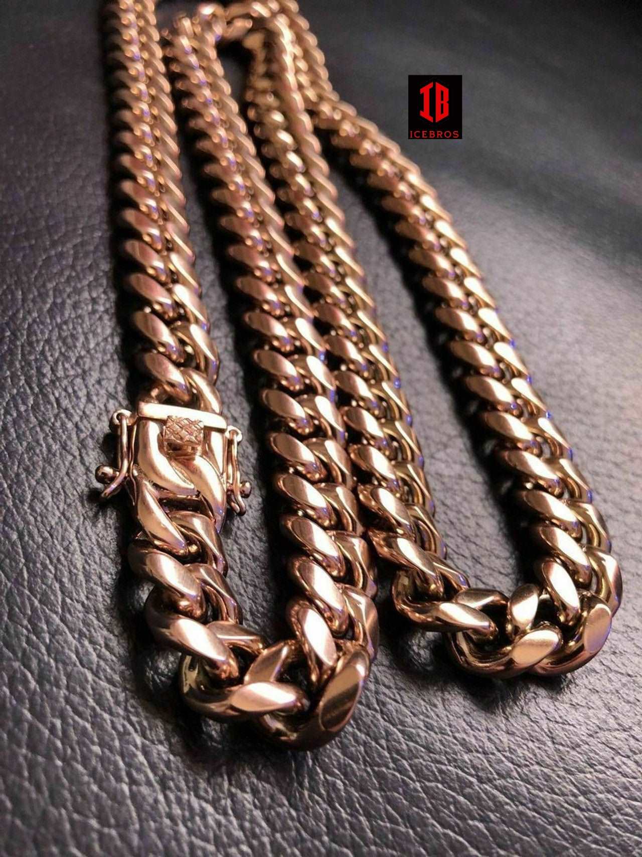 (12MM) Mens Miami Cuban Link Chain - Gold Plated Stainless Steel 8-18mm Yellow/Rose/White