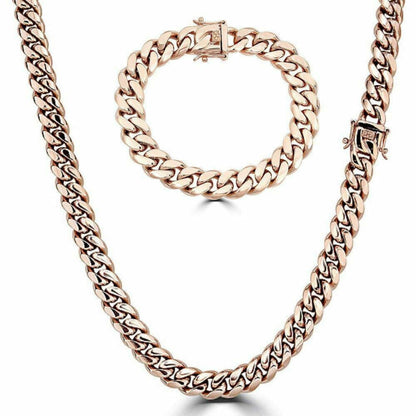 (12MM) Mens Miami Cuban Link Chain - Gold Plated Stainless Steel 8-18mm Yellow/Rose/White