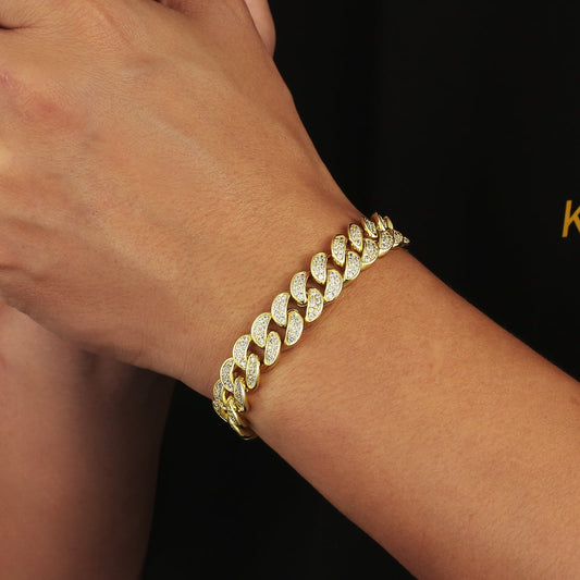 12mm 14K Gold Plated Brass Cuban Bracelet with 5A CZ Stones