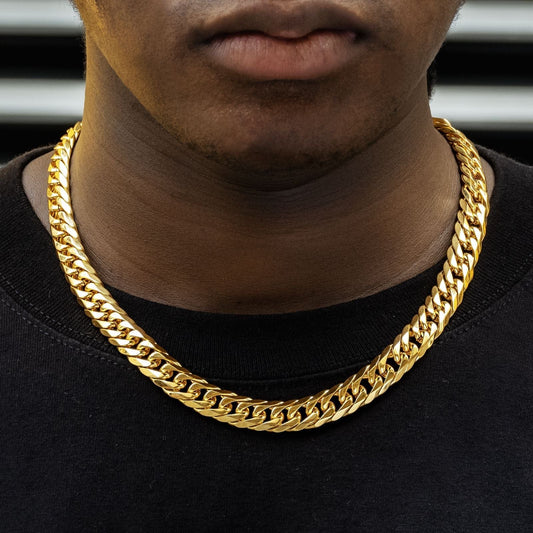 12mm 18K Gold Plated Stainless Steel Cuban Chain (6 Sides Polished)
