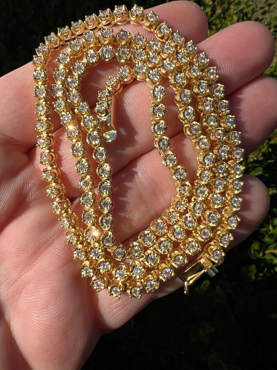 3mm 14k Gold Moissanite Diamond Tennis Chain illusion Setting Necklace